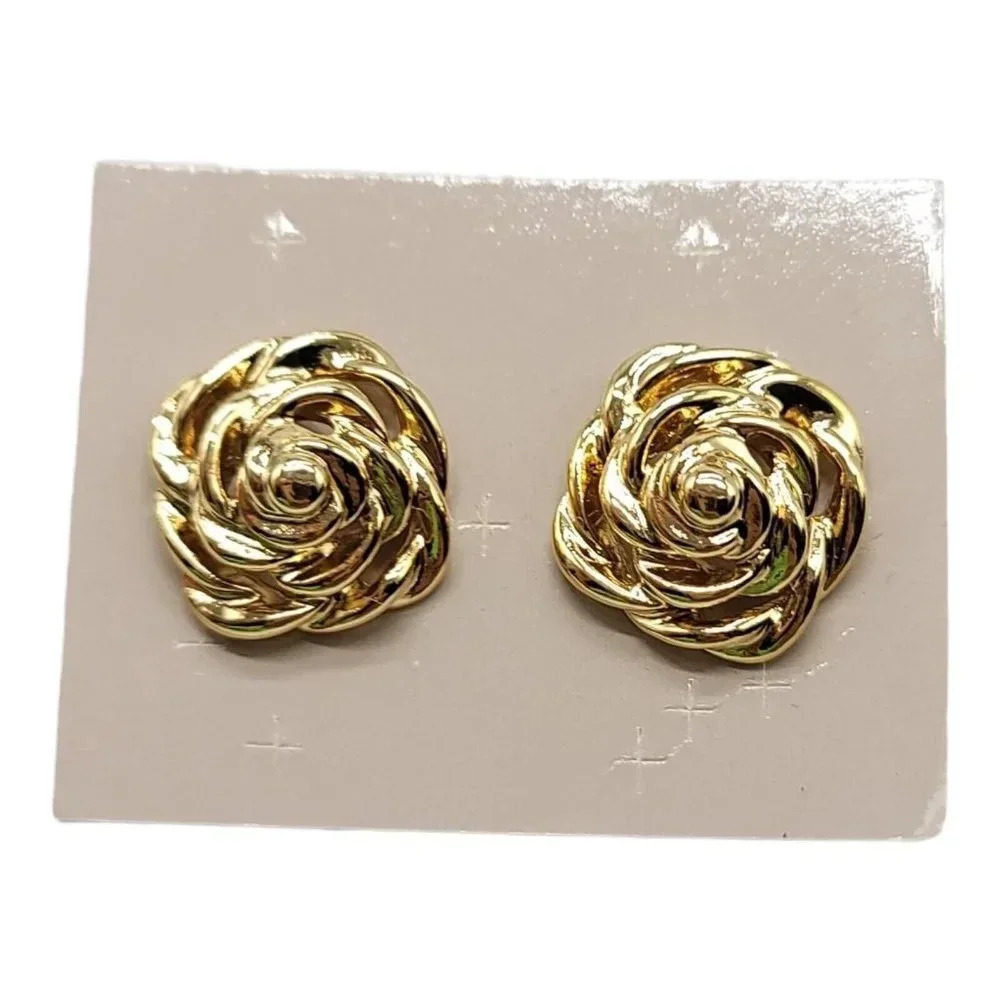 Avon Vintage 1992 Endless Knot Pierced Earrings Small NOS Gold Tone